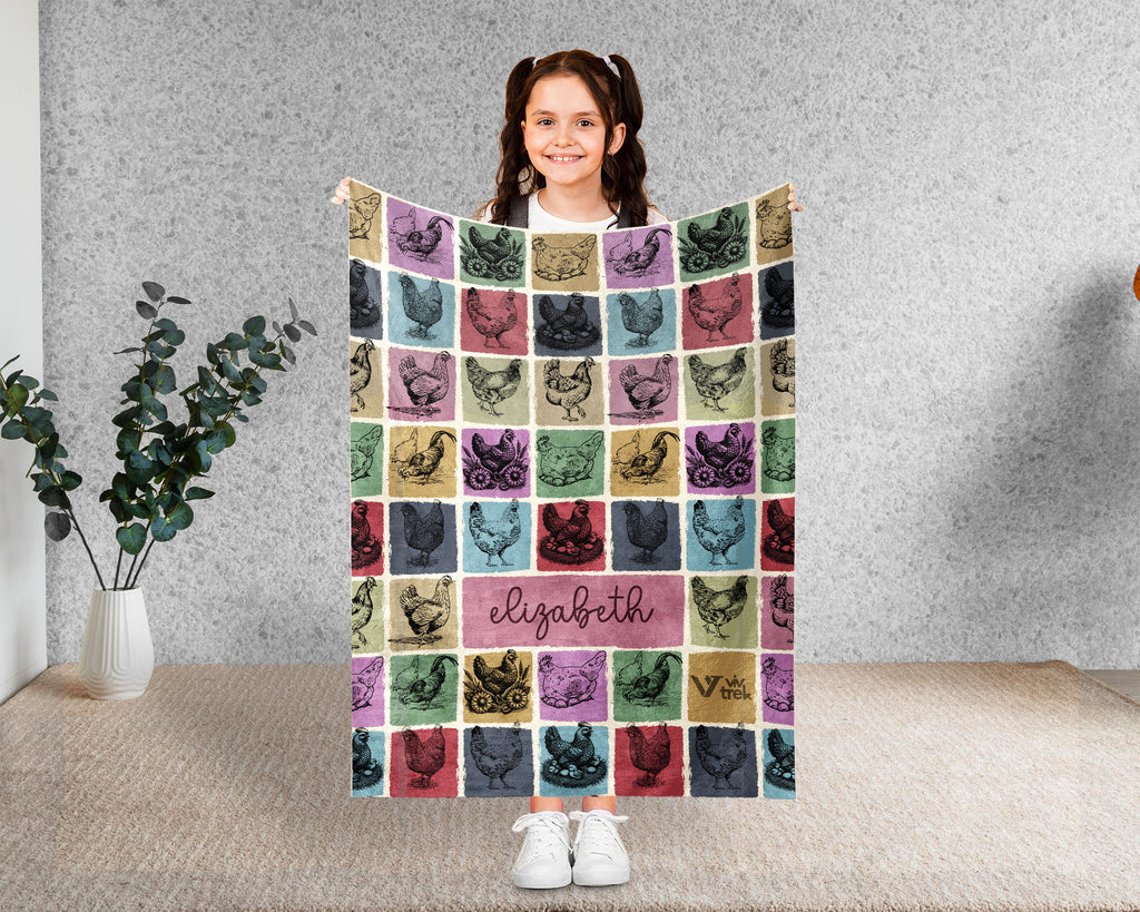 Custom Name Chicken Blanket – Personalized Farm Animal Throw
