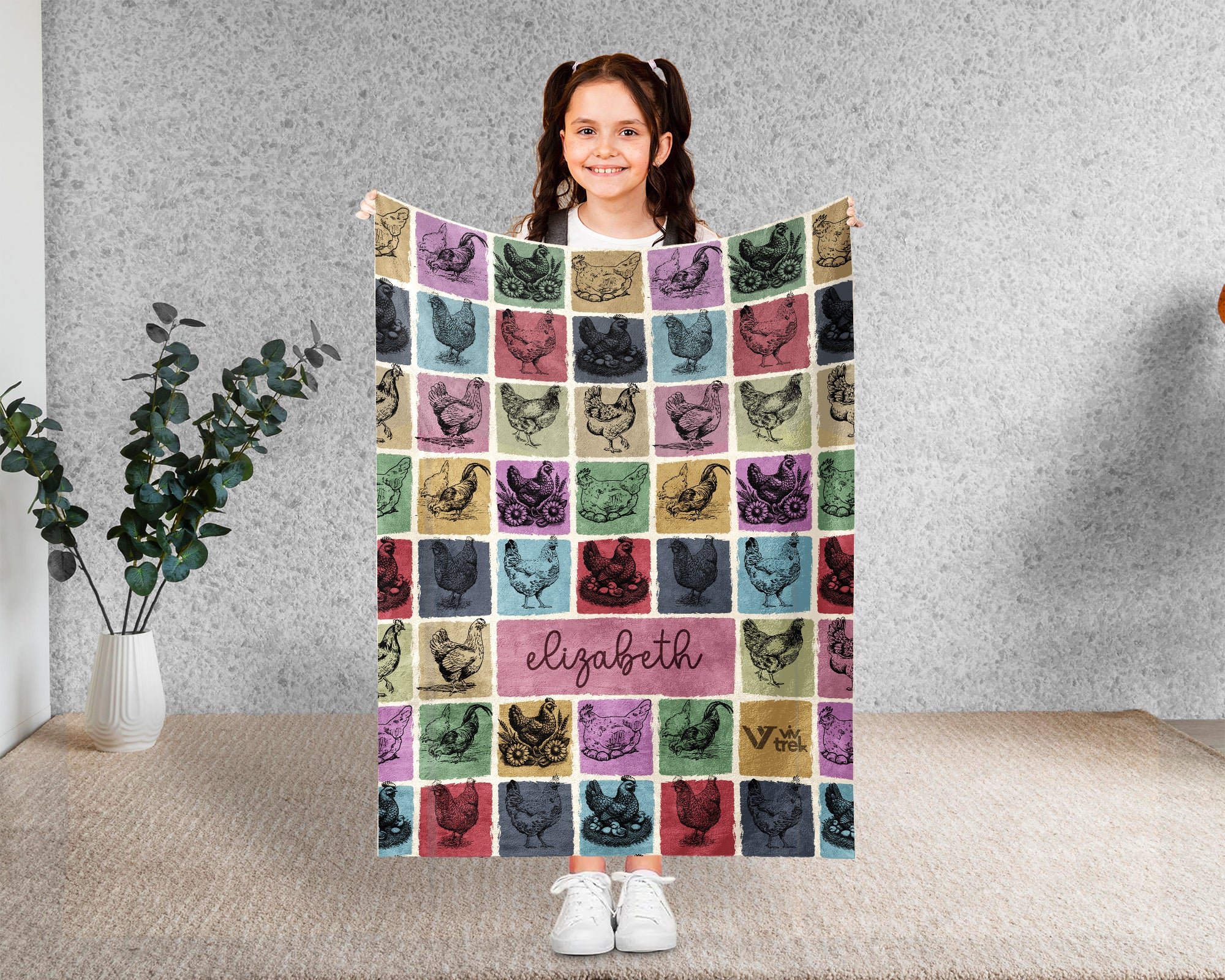 Custom Name Chicken Blanket – Personalized Farm Animal Throw