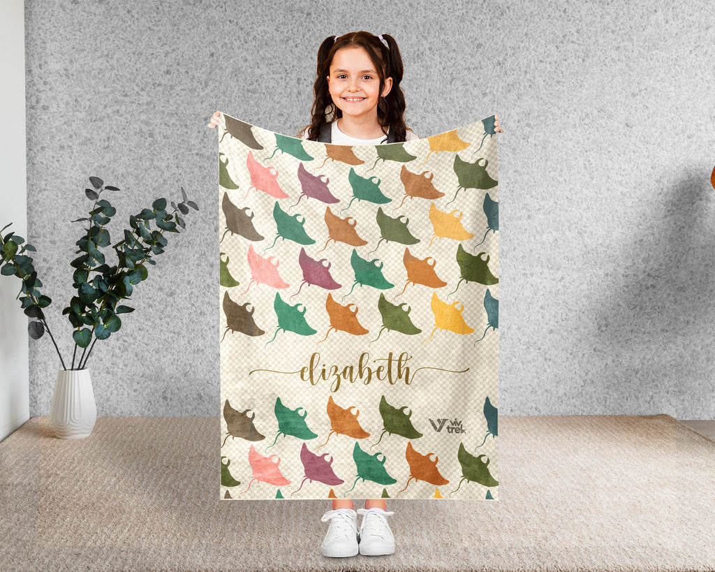 Custom Name Stingray Blanket, Cozy Retro Ocean Throw for Sea Life Lovers