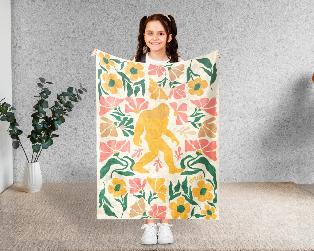 Floral Bigfoot Blanket – Cozy Sasquatch Forest Throw Gift