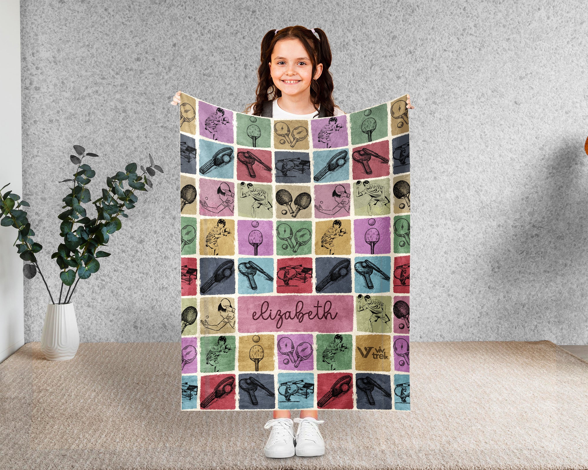 Personalized Table Tennis Blanket Cozy Custom Name Throw Soft Ping Pong Sports Decor Unique Gift for Fans