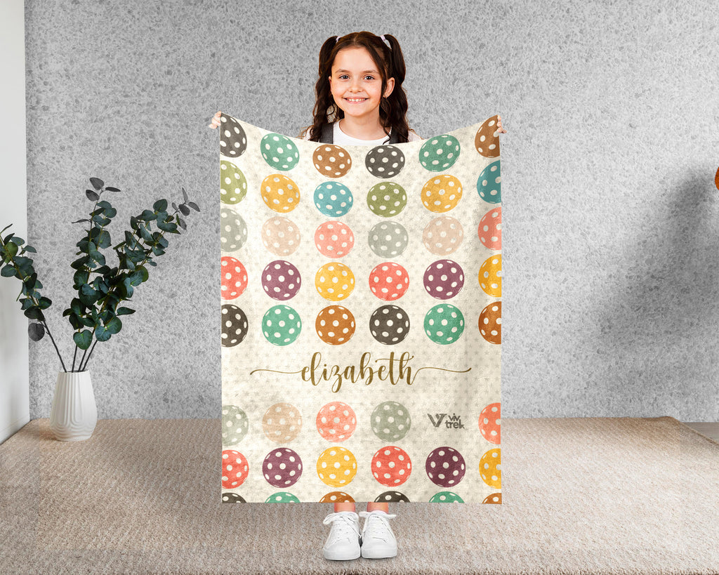 Custom Name Retro Pickleball Blanket, Personalized Sports Throw for Athlete Fans Game Room Decor and Cozy Gifts
