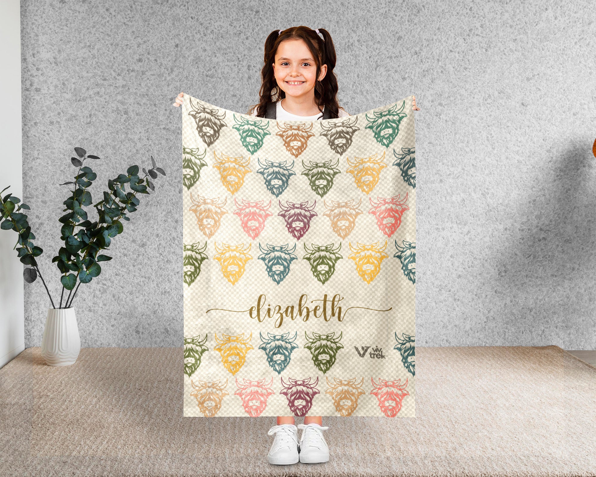 Custom Name Highland Cow Blanket Rustic Animal Throw Cozy Personalized Gift Soft Farmhouse Decor for Cow Lovers Home