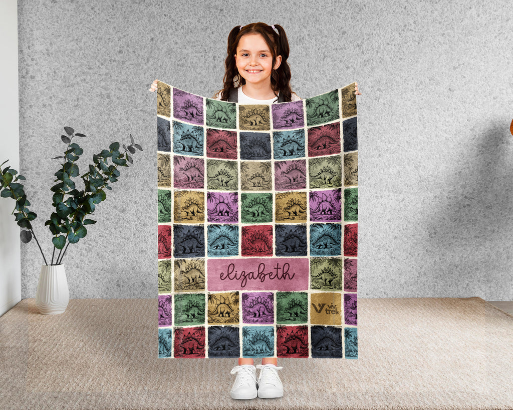 Custom Stegosaurus Blanket Personalized Name Retro Dino Throw Cozy Prehistoric Animal Decor Unique Paleontology Gift