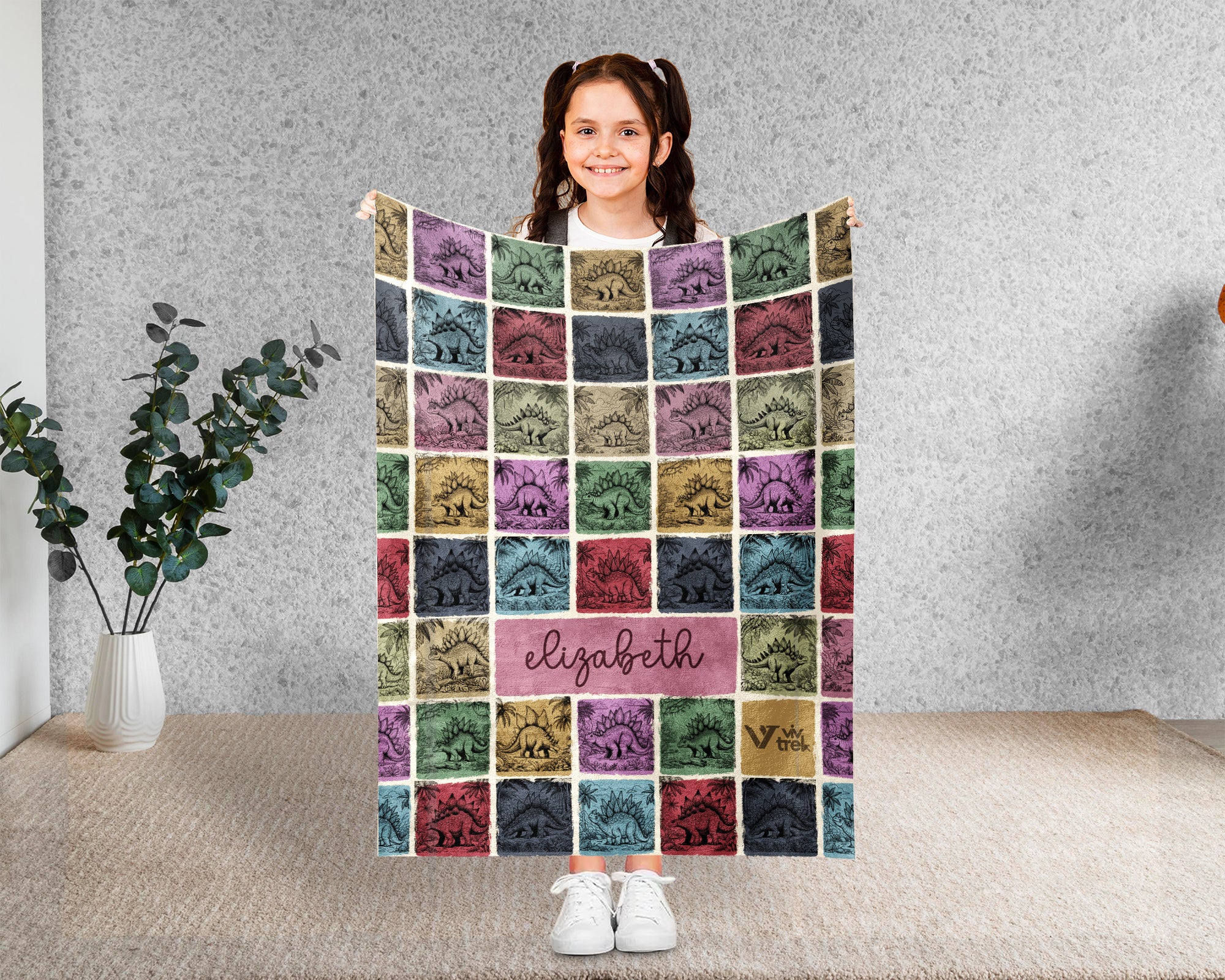 Custom Stegosaurus Blanket Personalized Name Retro Dino Throw Cozy Prehistoric Animal Decor Unique Paleontology Gift