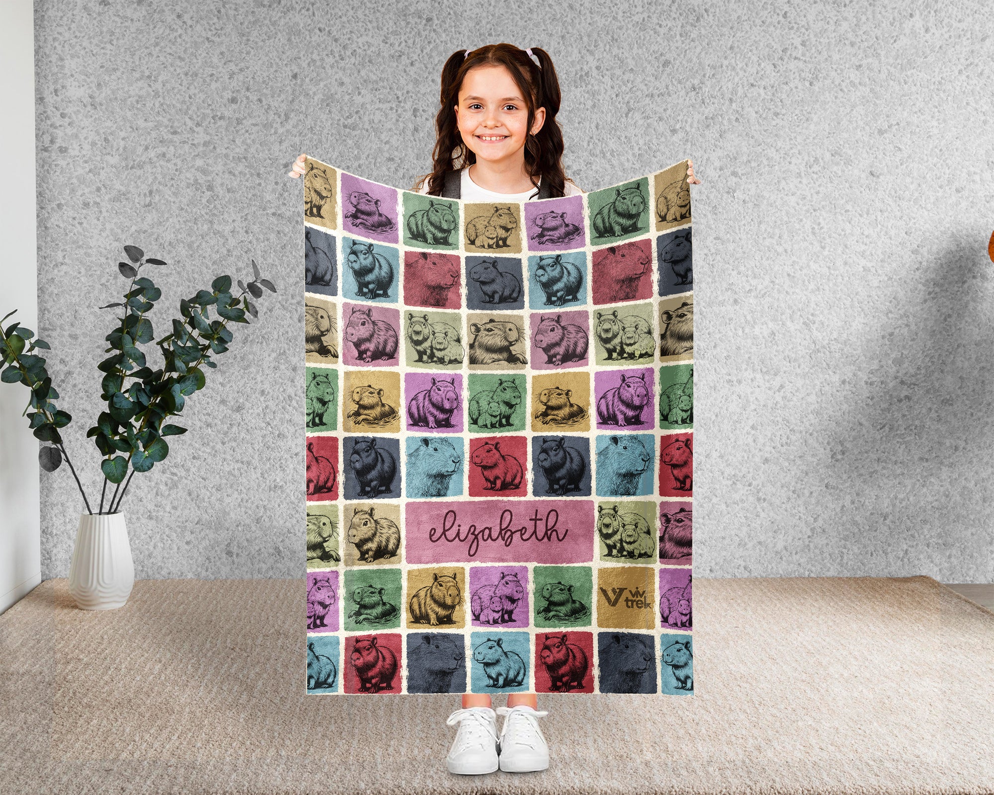 Personalized Capybara Lover Blanket – Custom Name Retro Animal Throw