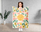 Custom Name Floral Volleyball Blanket, Sports Throw, Cozy Funny Volleyball Gift for Players and Fans Room Decor