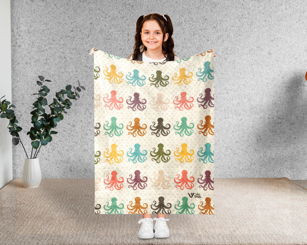 Retro Octopus Blanket Gift for Ocean Lovers, Cozy Sea Creature Throw, Nautical Decor Accent for Bedroom and Living Spaces