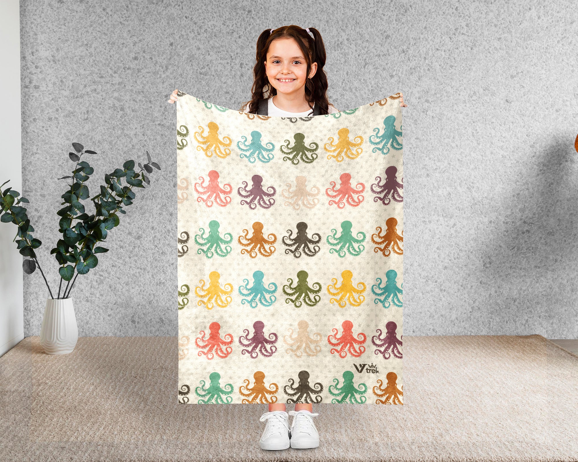 Retro Octopus Blanket Gift for Ocean Lovers, Cozy Sea Creature Throw, Nautical Decor Accent for Bedroom and Living Spaces