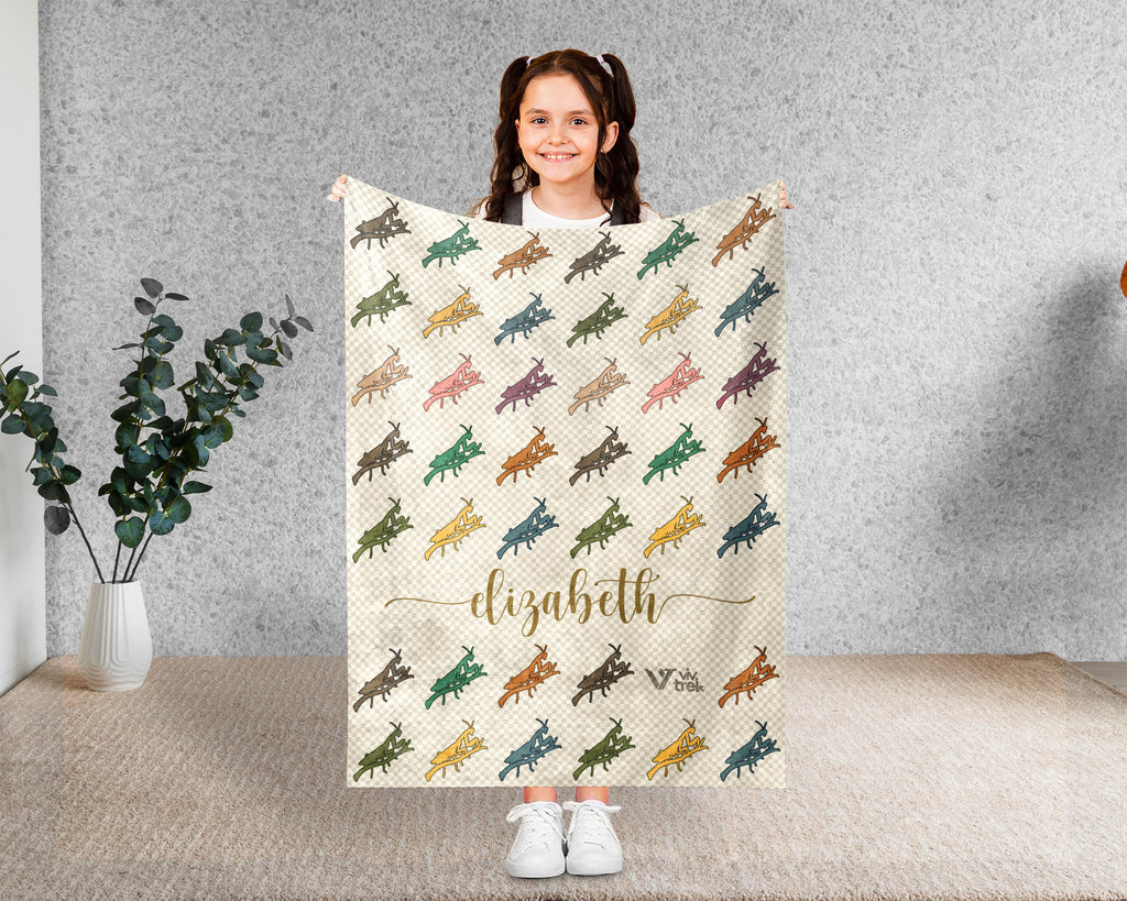 Personalized Mantis Throw Custom Name Bug Lover Blanket Retro Praying Mantis Design Science Nature Gift Cozy Home Accent Decor