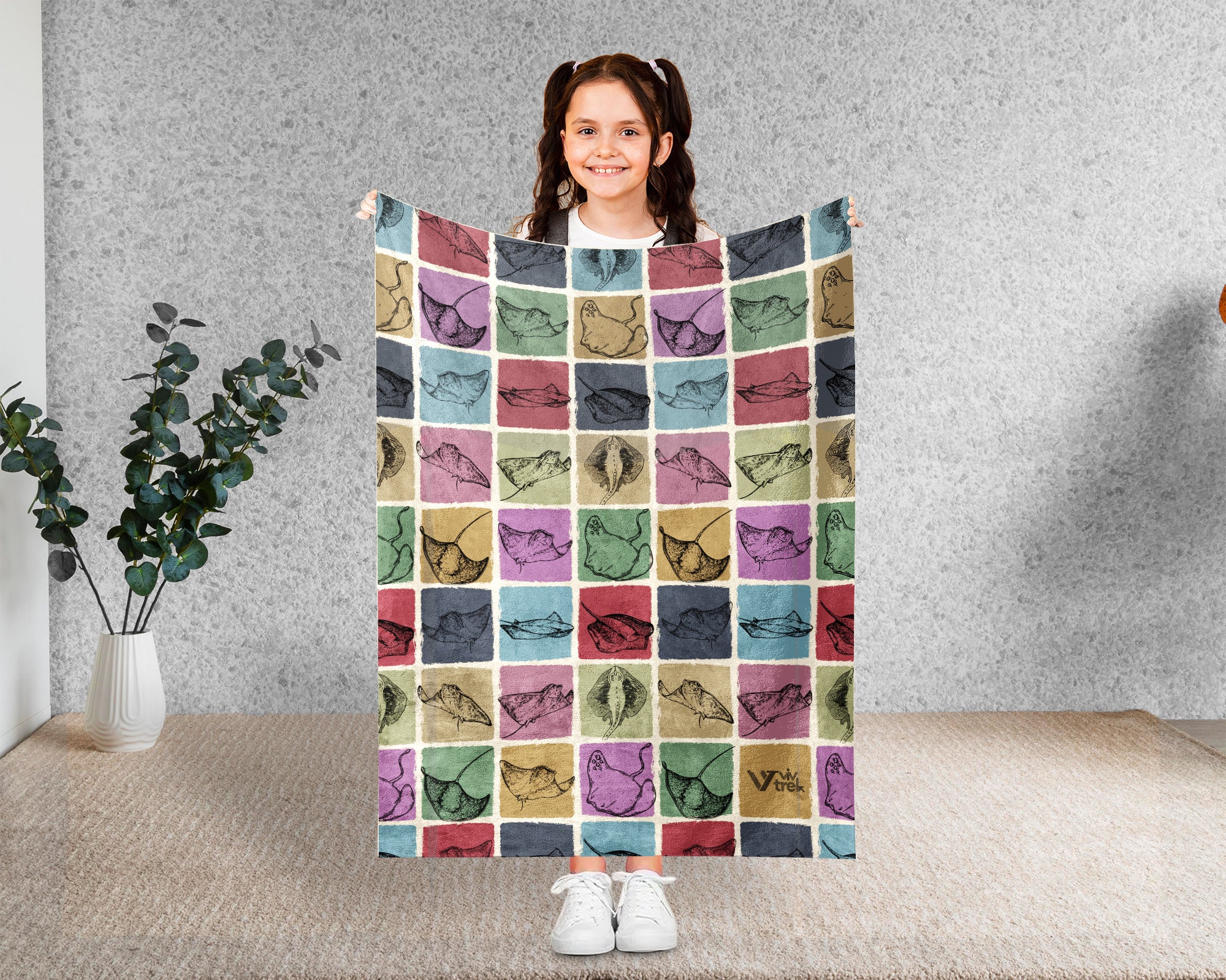 Vintage Stingray Throw Blanket – Cozy Ocean Lover Gift for Home