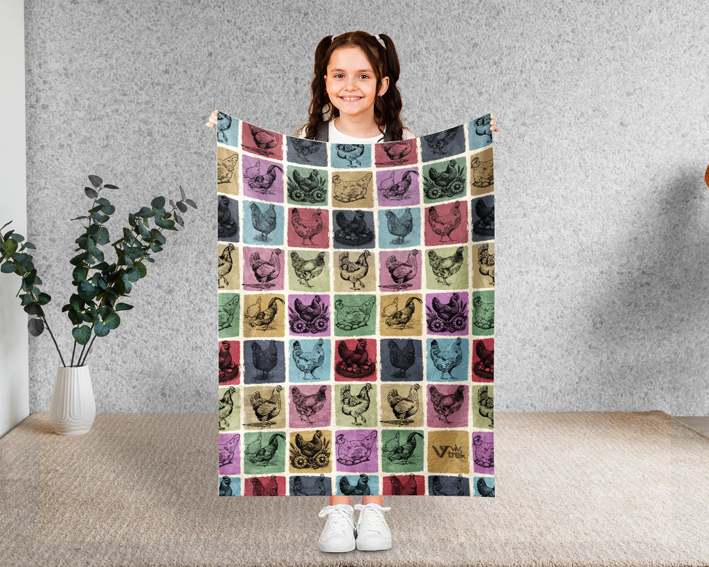 Vintage Chicken Blanket – Cozy Farmhouse Animal Lover Throw