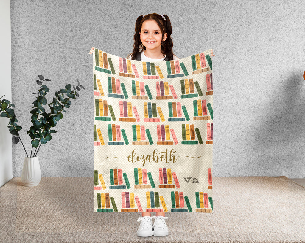 Custom Name Reading Blanket Retro Book Lover Throw Cozy Personalized Gift Soft Library Inspired Decor for Home