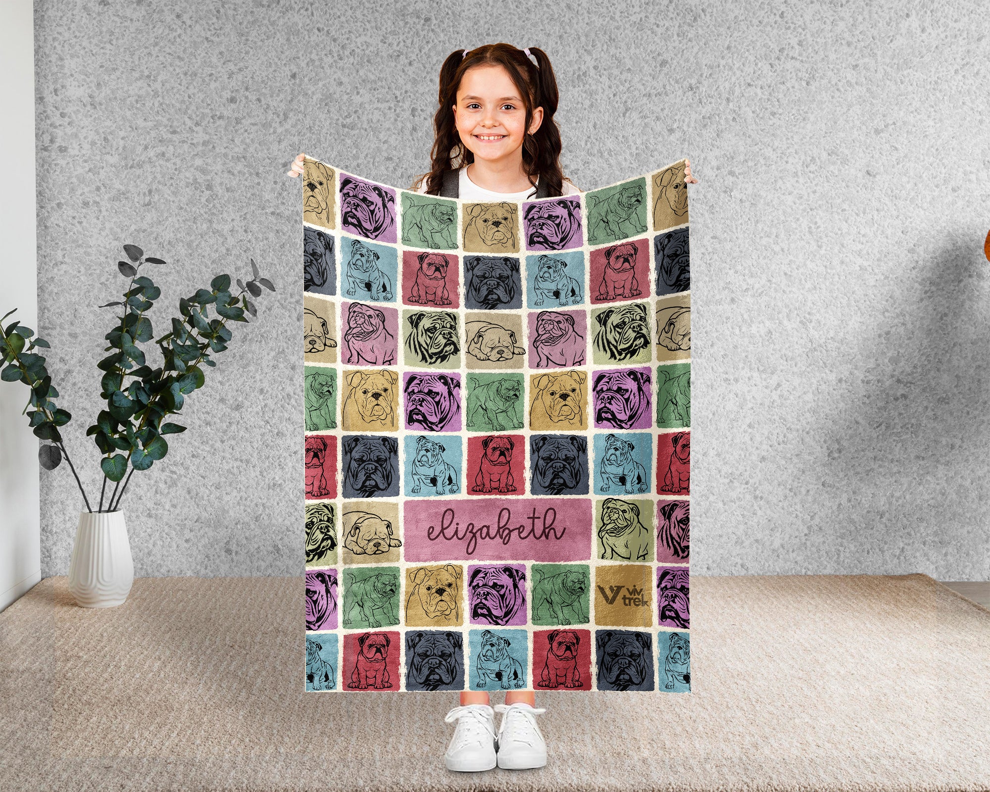 Personalized Bulldog Lover Blanket – Custom Name Vintage Dog Throw