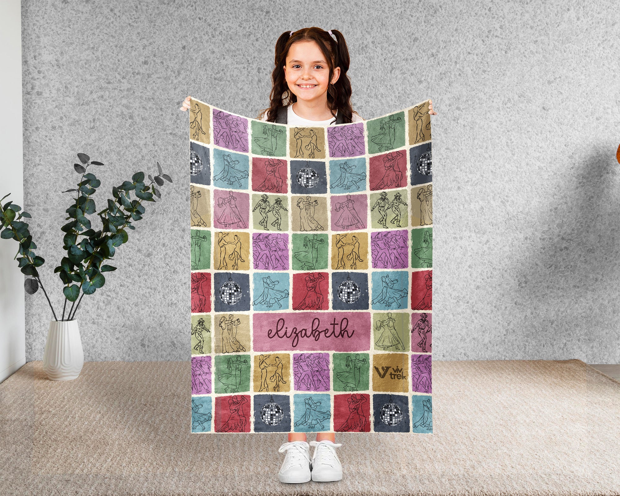 Personalized Name Dancing Blanket, Retro Ballet Throw, Cozy Dancer Gift Decor for Studio, Bedroom, and Home Spaces