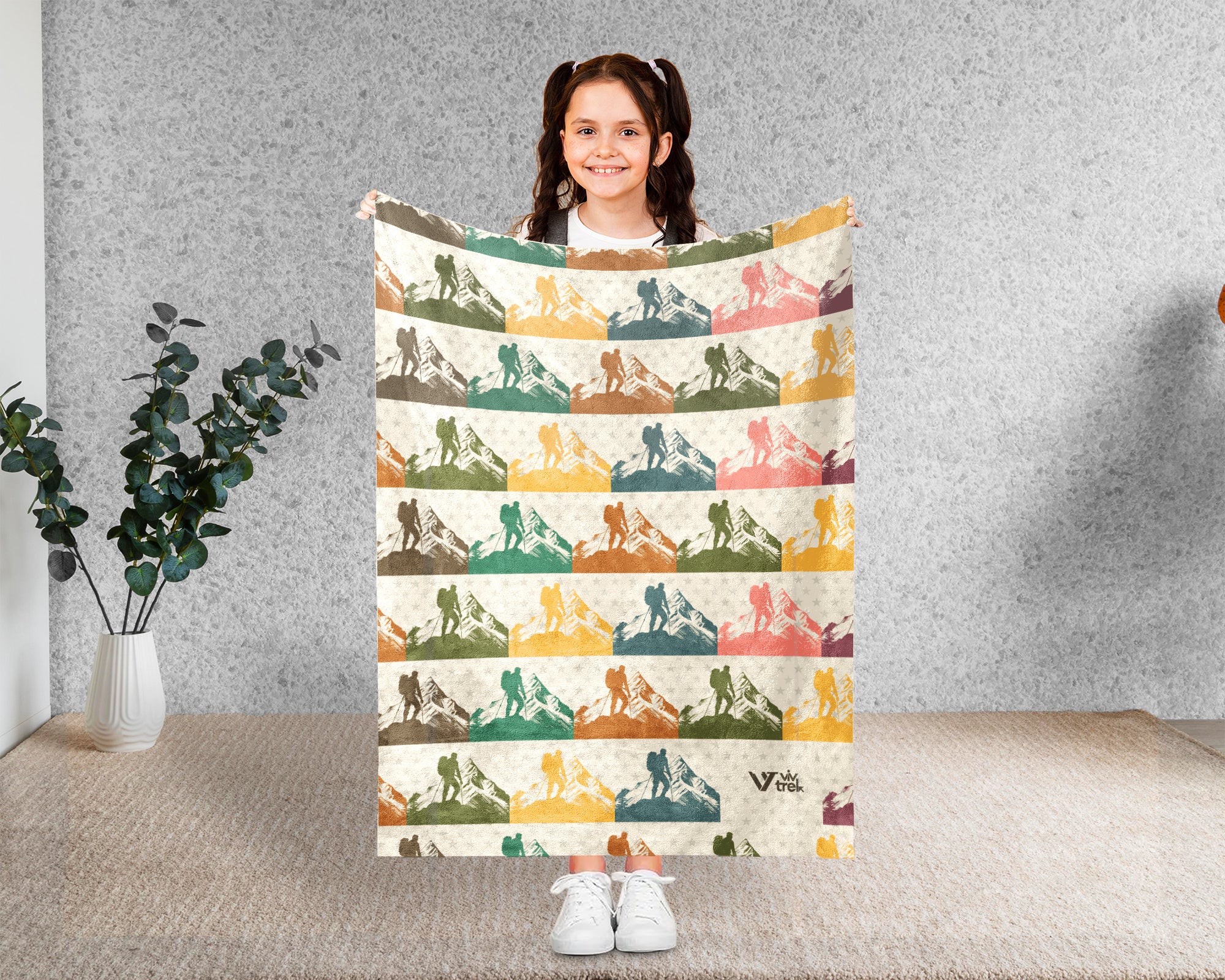 Vintage Hiking Blanket for Outdoor Lovers, Retro Nature Throw, Cozy Mountain Adventure Gift for Campers and Explorers