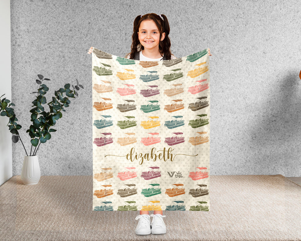 Custom Name Nautical Pontoon Captain Blanket, Retro Boat Lover Throw for Lake Life Fans, Cozy Marine Inspired Home Decor Gift