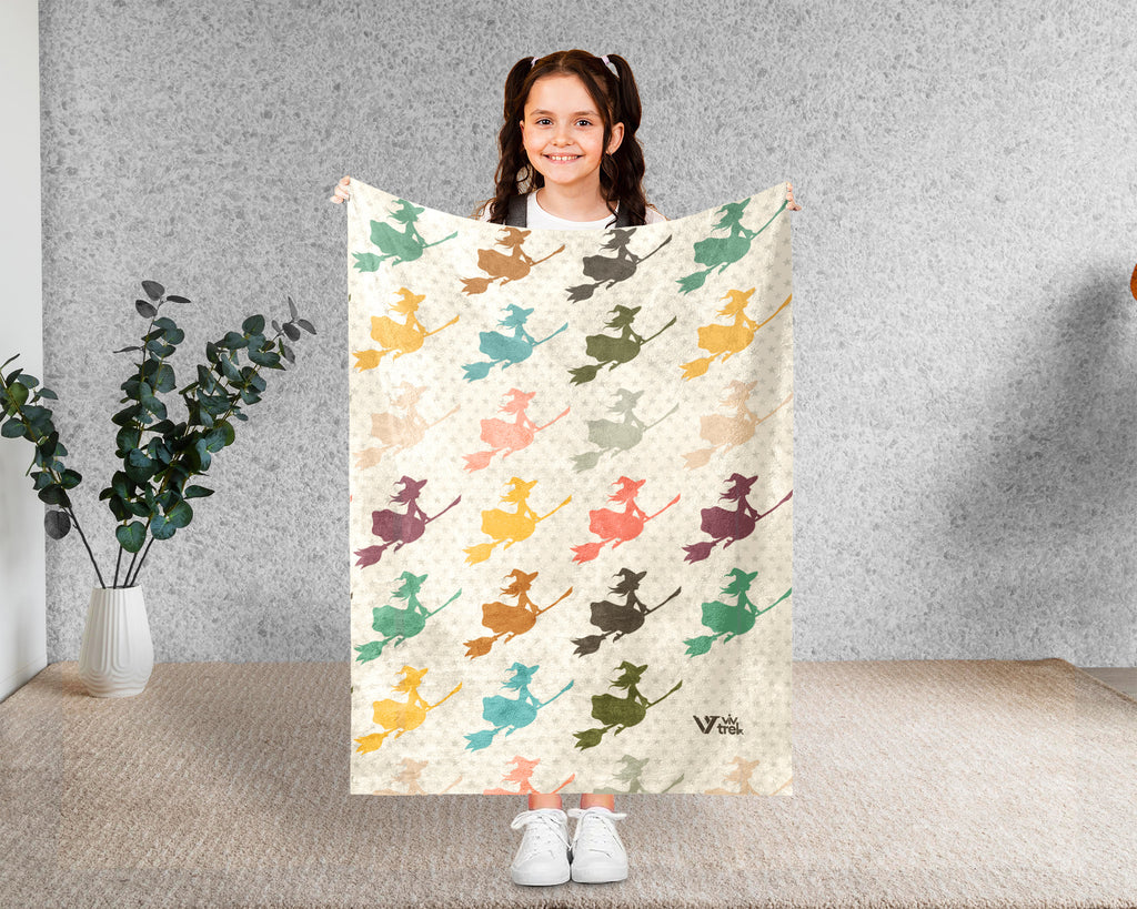 Retro Witch Blanket for Spooky Decor, Cozy Halloween Throw Gift with Magical Gothic Autumn Style