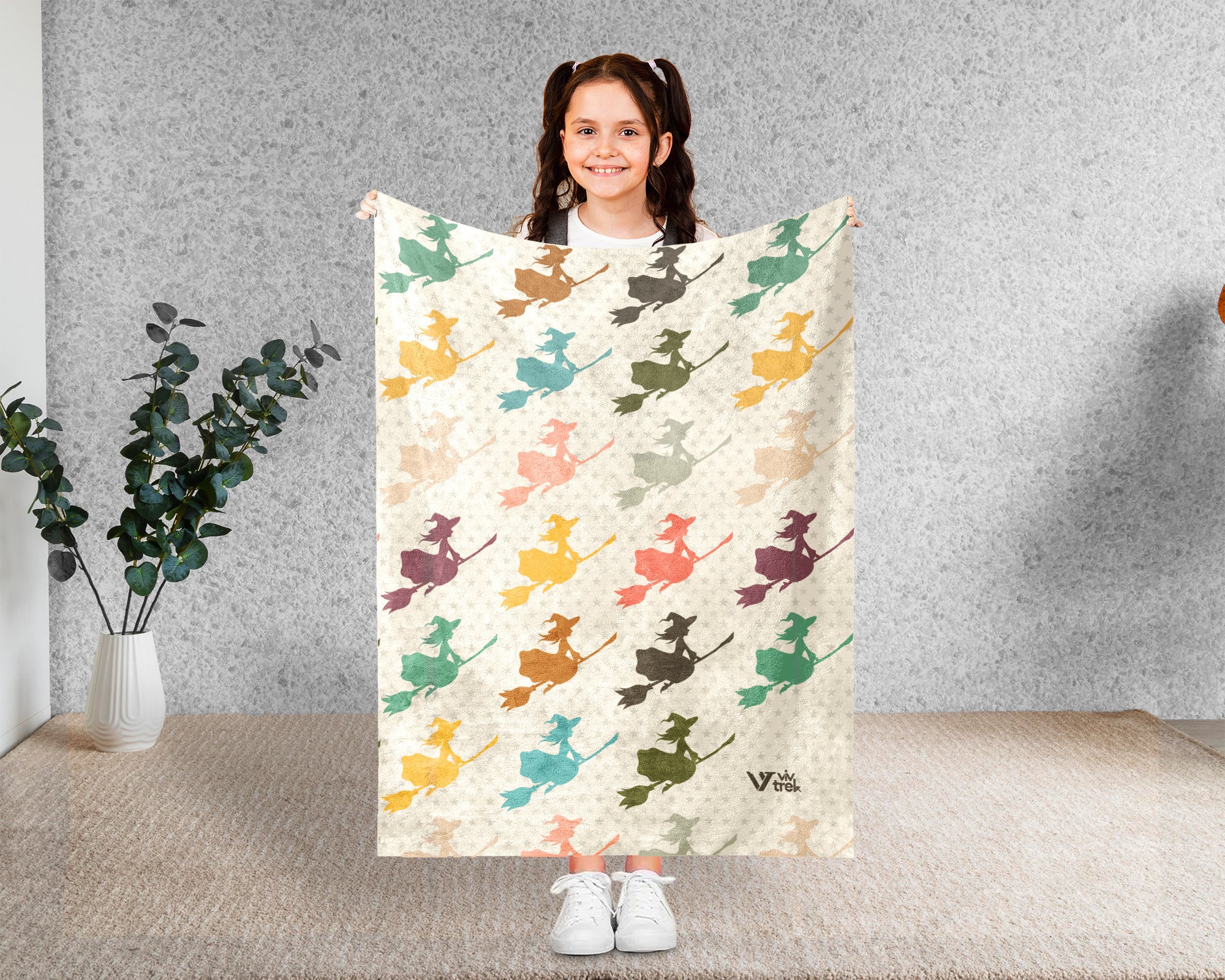 Retro Witch Blanket for Spooky Decor, Cozy Halloween Throw Gift with Magical Gothic Autumn Style