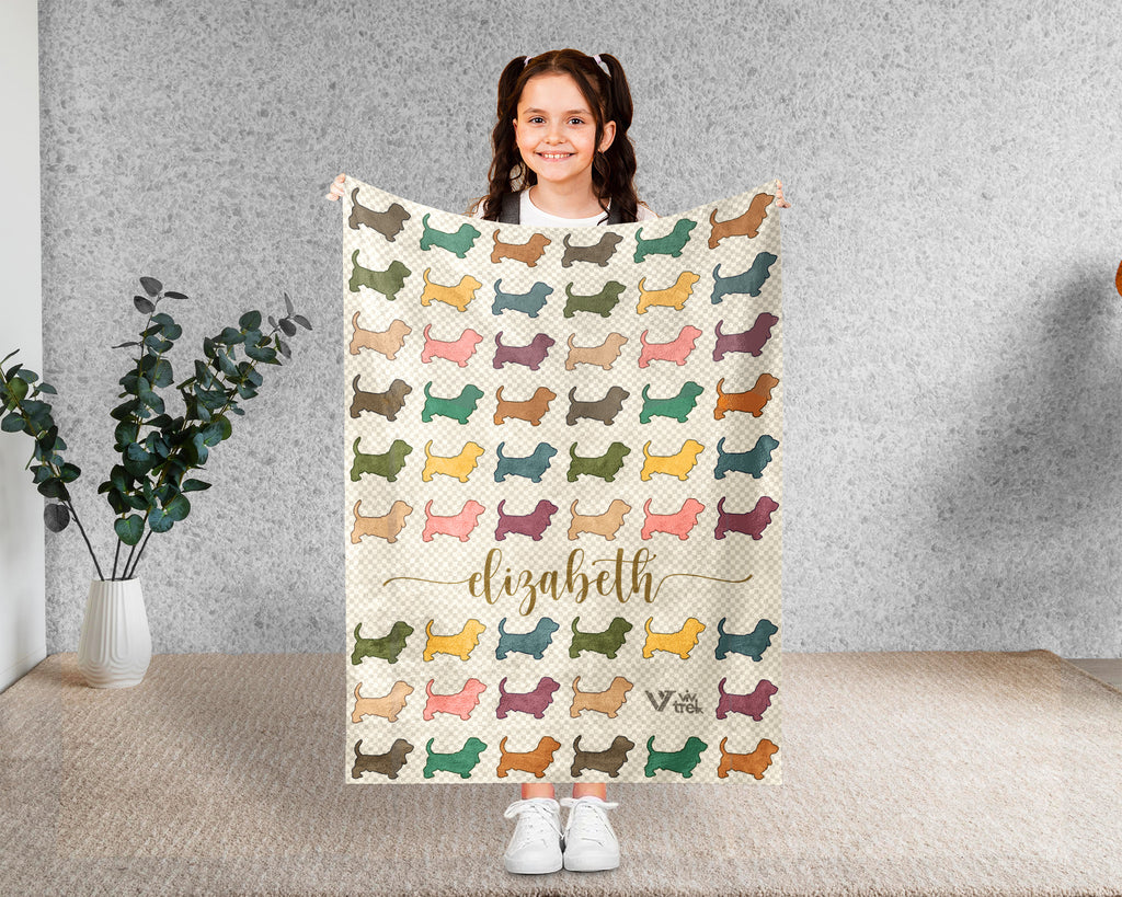 Personalized Basset Hound Blanket | Custom Dog Name Throw | Long Ears Hound Gift for Pet Lovers and Cozy Home Decor