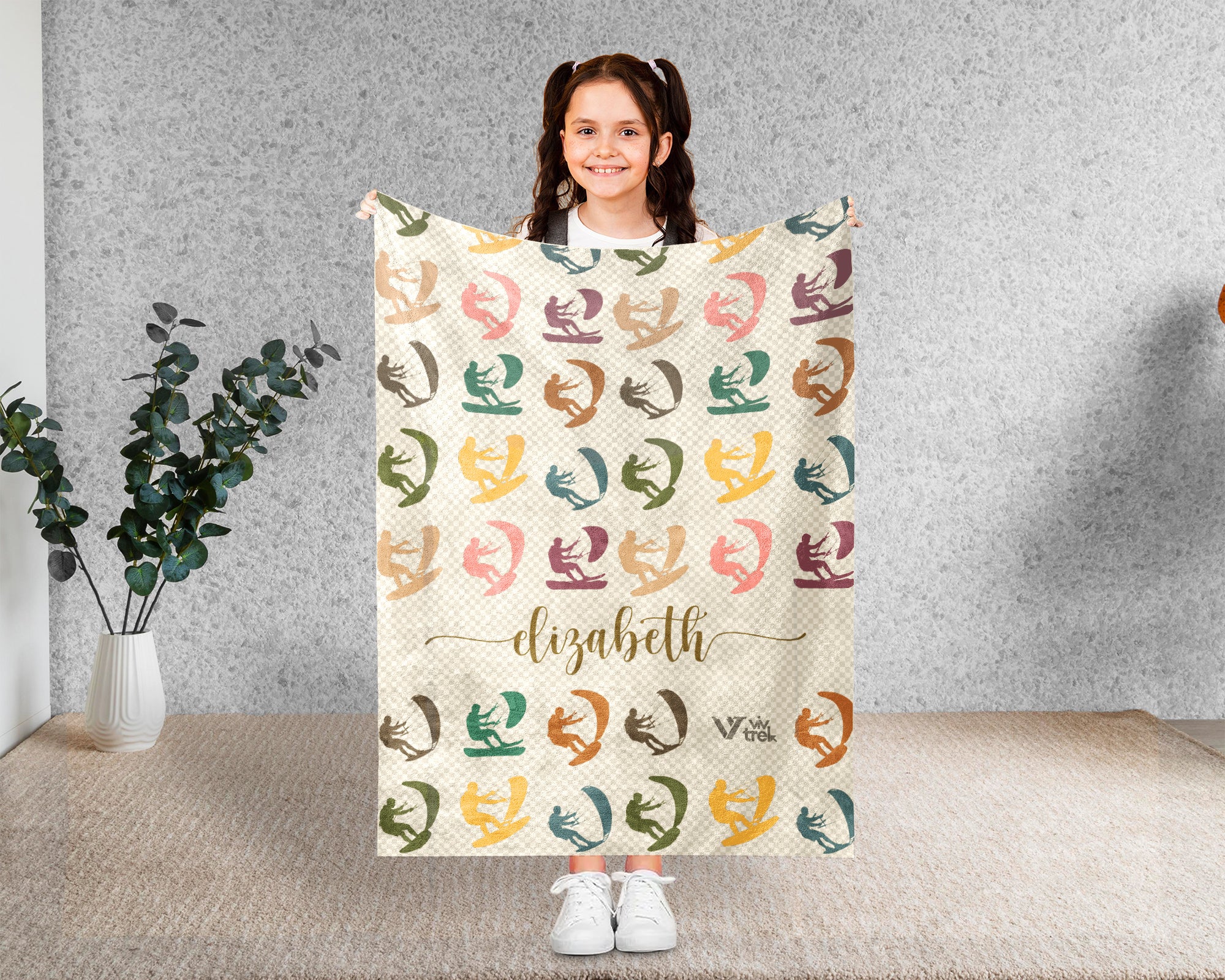 Custom Kiteboarding Blanket Personalized Name Ocean Sport Throw Cozy Surf Inspired Gift Unique Beach Style Home Decor