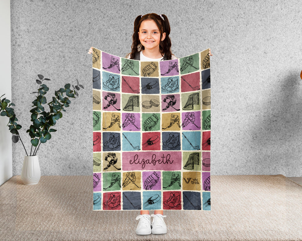 Personalized Ice Hockey Blanket Cozy Custom Name Throw Soft Sports Decor Unique Hockey Lover Gift for Fans and Players