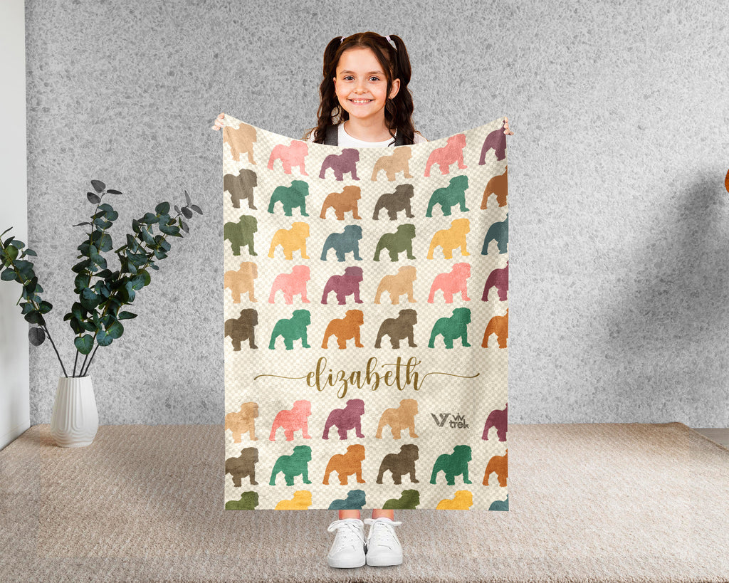 Custom Name Bulldog Blanket – Vintage Style Dog Lover Throw Gift
