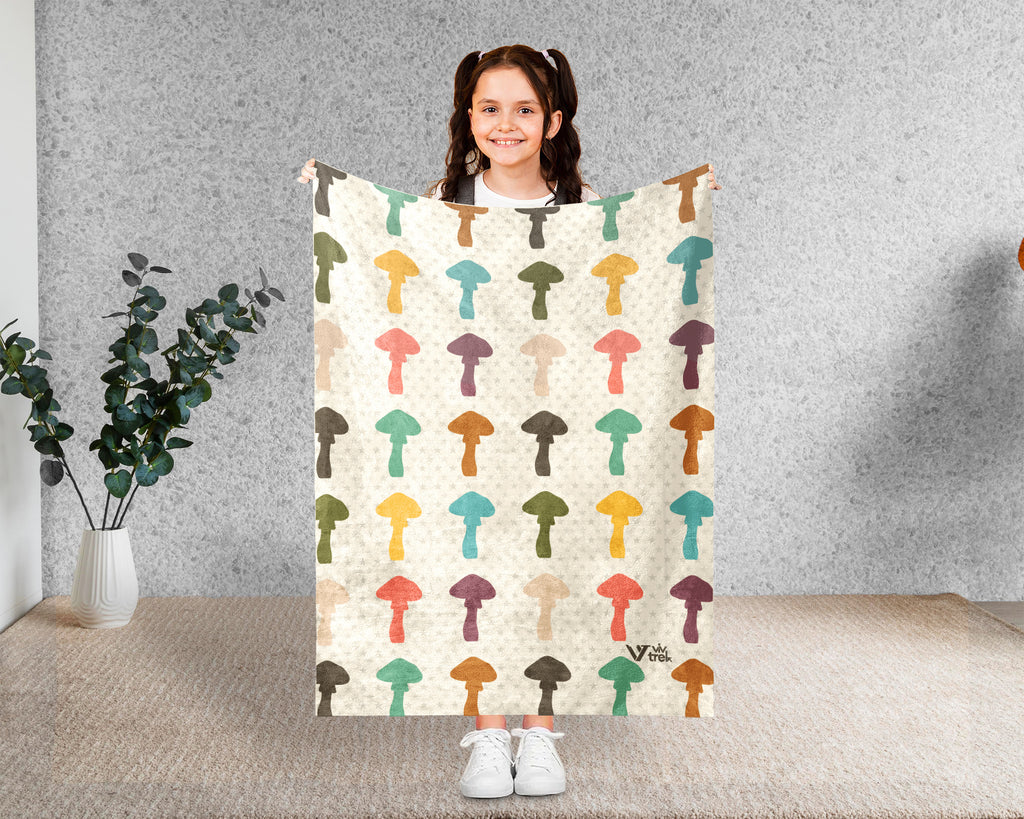 Retro Mushroom Blanket Gift for Nature Lovers, Cozy Fungi Throw, Woodland Inspired Decor Accent for Bedroom and Living Spaces