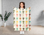 Retro Mushroom Blanket Gift for Nature Lovers, Cozy Fungi Throw, Woodland Inspired Decor Accent for Bedroom and Living Spaces