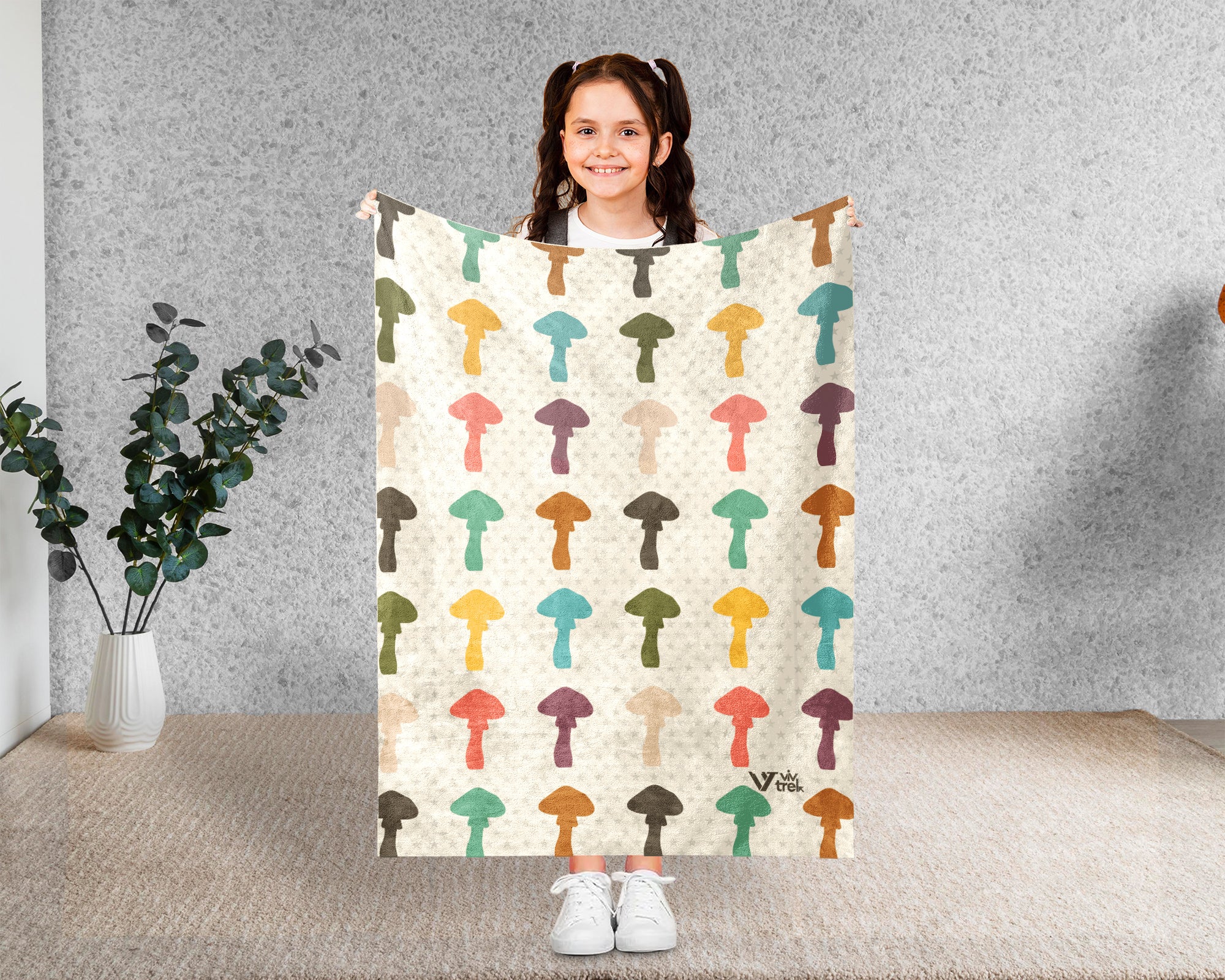 Retro Mushroom Blanket Gift for Nature Lovers, Cozy Fungi Throw, Woodland Inspired Decor Accent for Bedroom and Living Spaces