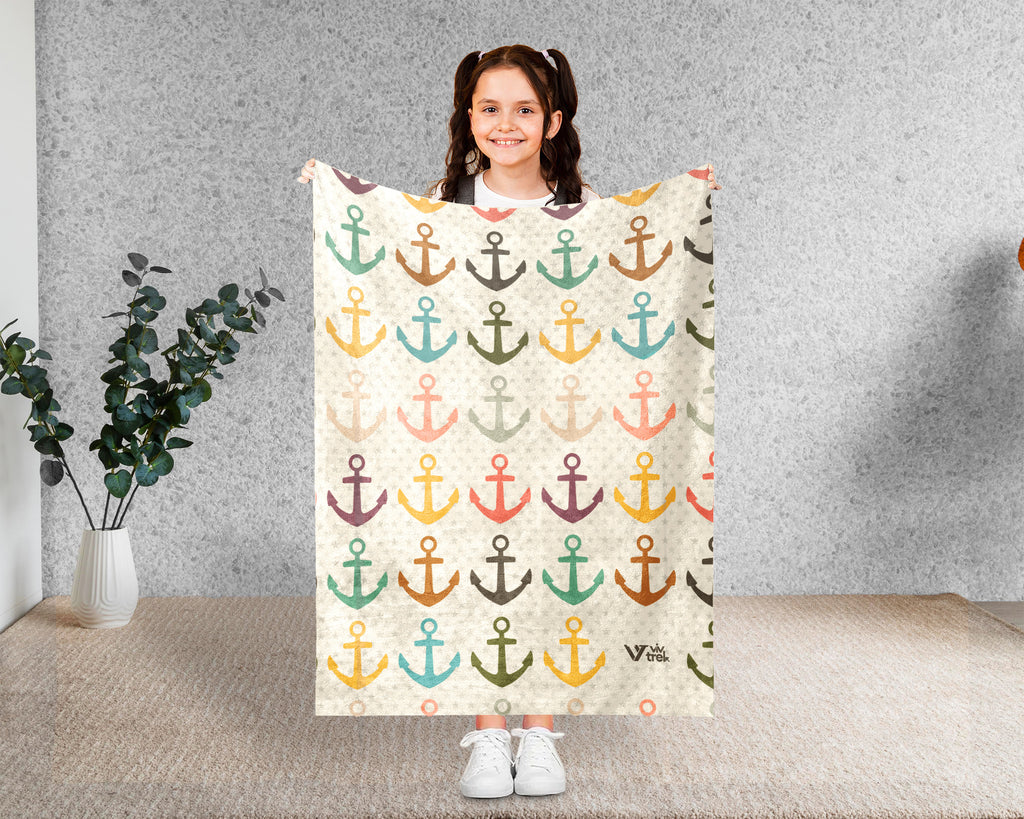 Retro Boat Anchor Blanket for Lake House Decor, Nautical Throw Gift for Sailors, Captains and Boating Fans