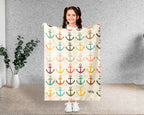 Retro Boat Anchor Blanket for Lake House Decor, Nautical Throw Gift for Sailors, Captains and Boating Fans