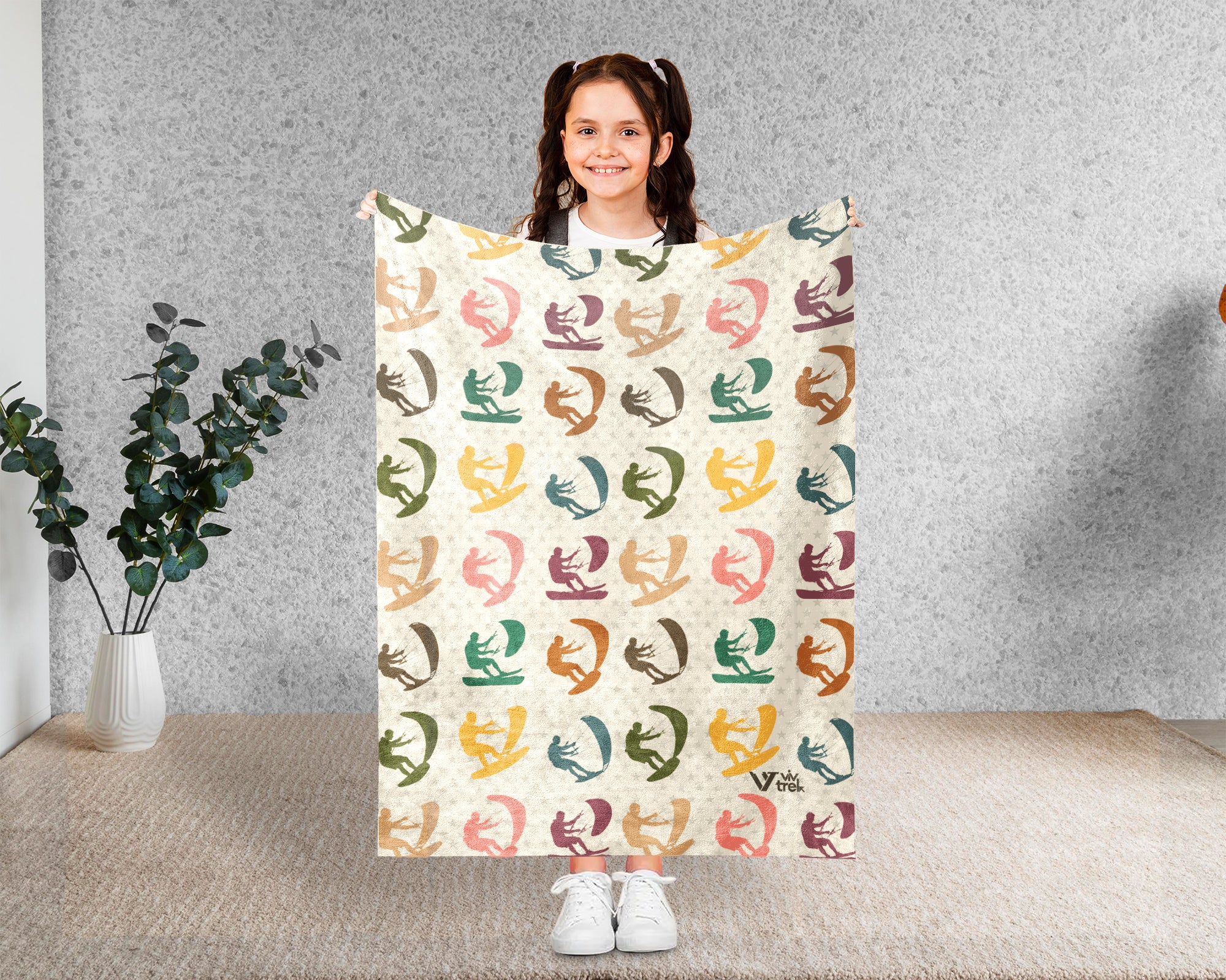 Retro Kite Surfing Blanket Coastal Ocean Throw Vintage Kiteboarder Gift Cozy Beach Decor Wind Sport Graphic Stylish Home Accent