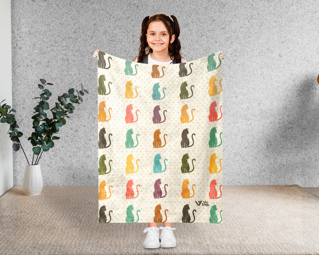 Retro Cat Lover Blanket Cute Kitty Throw Cozy Pet Gift Soft Cat Decor Unique Feline Home Accent for Animal Lovers