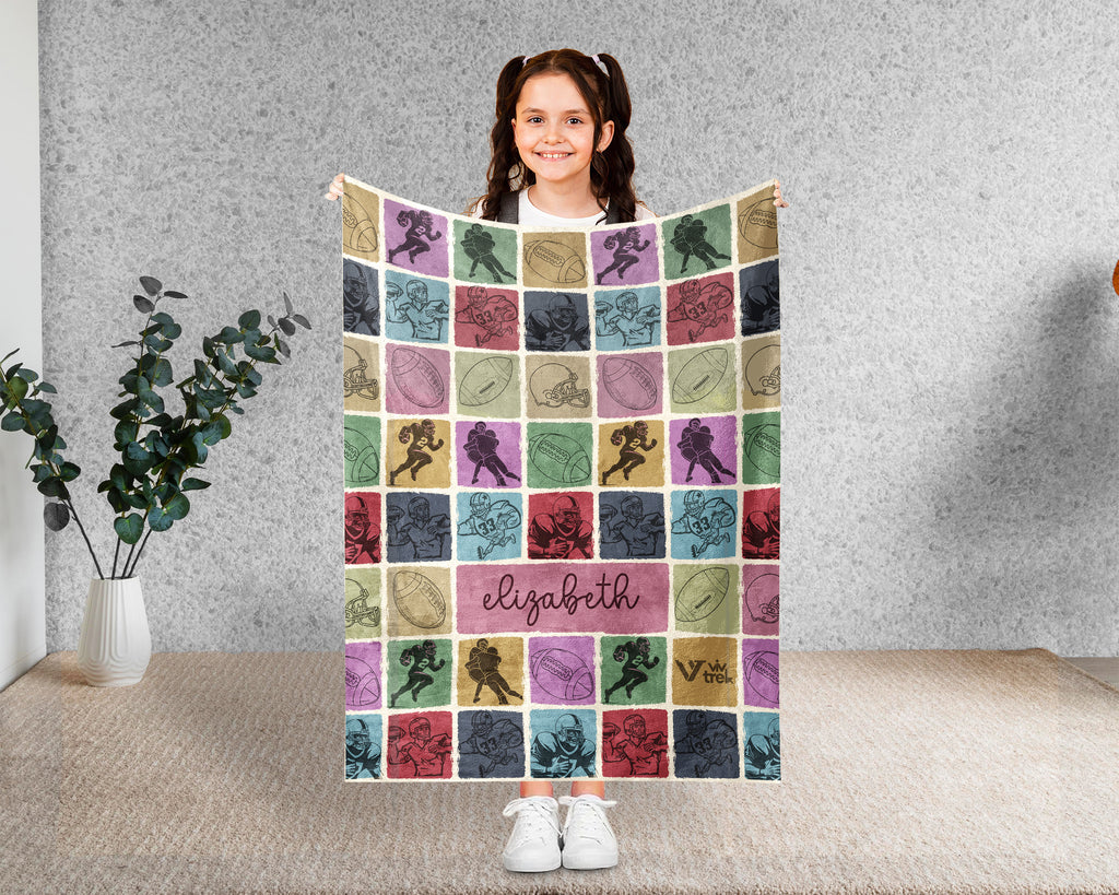 Custom Name Football Throw Blanket, Retro Sports Fan Gift for Game Day Decor and Cozy Football Lover Spaces