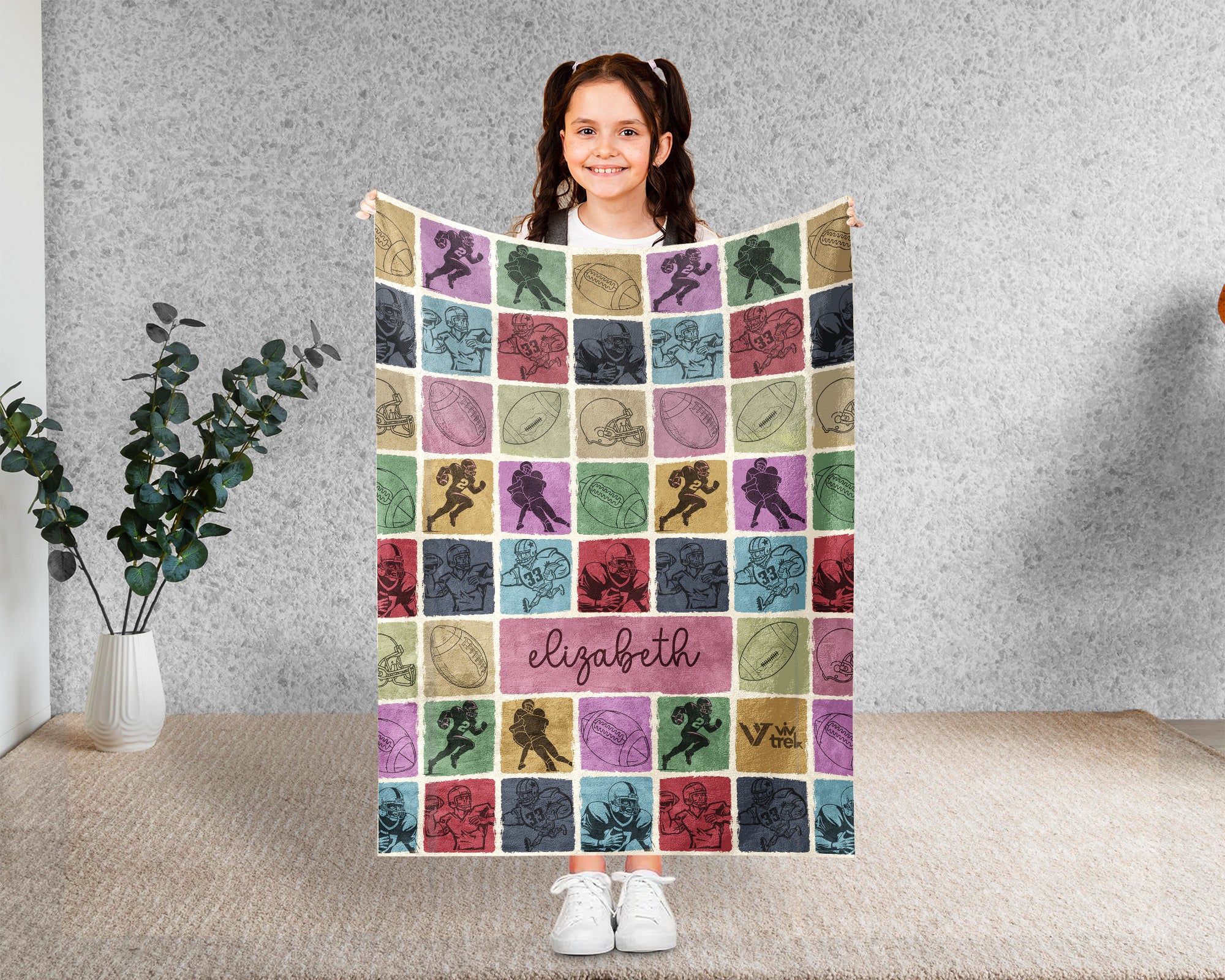 Custom Name Football Throw Blanket, Retro Sports Fan Gift for Game Day Decor and Cozy Football Lover Spaces
