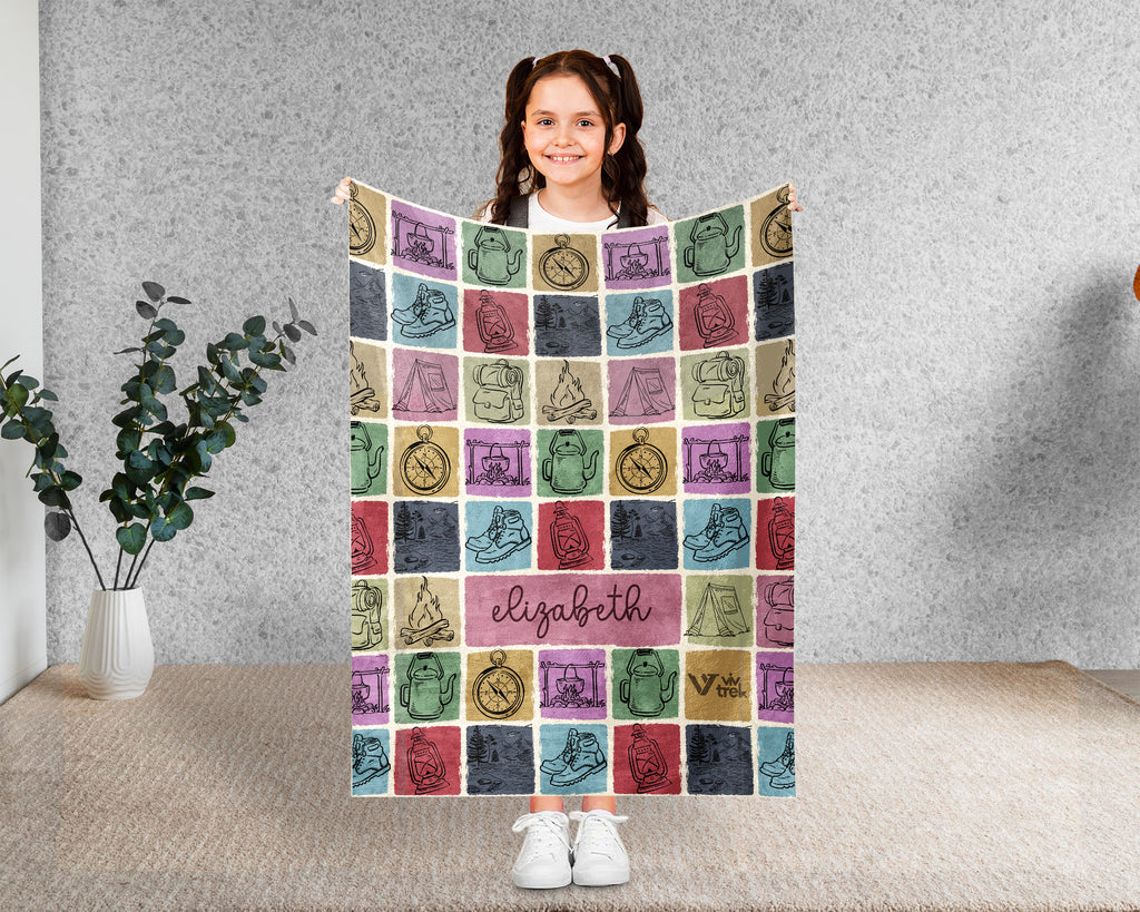 Personalized Camping Blanket, Custom Outdoor Adventure Throw, Cozy Campfire Gift for Hikers and Nature Lovers