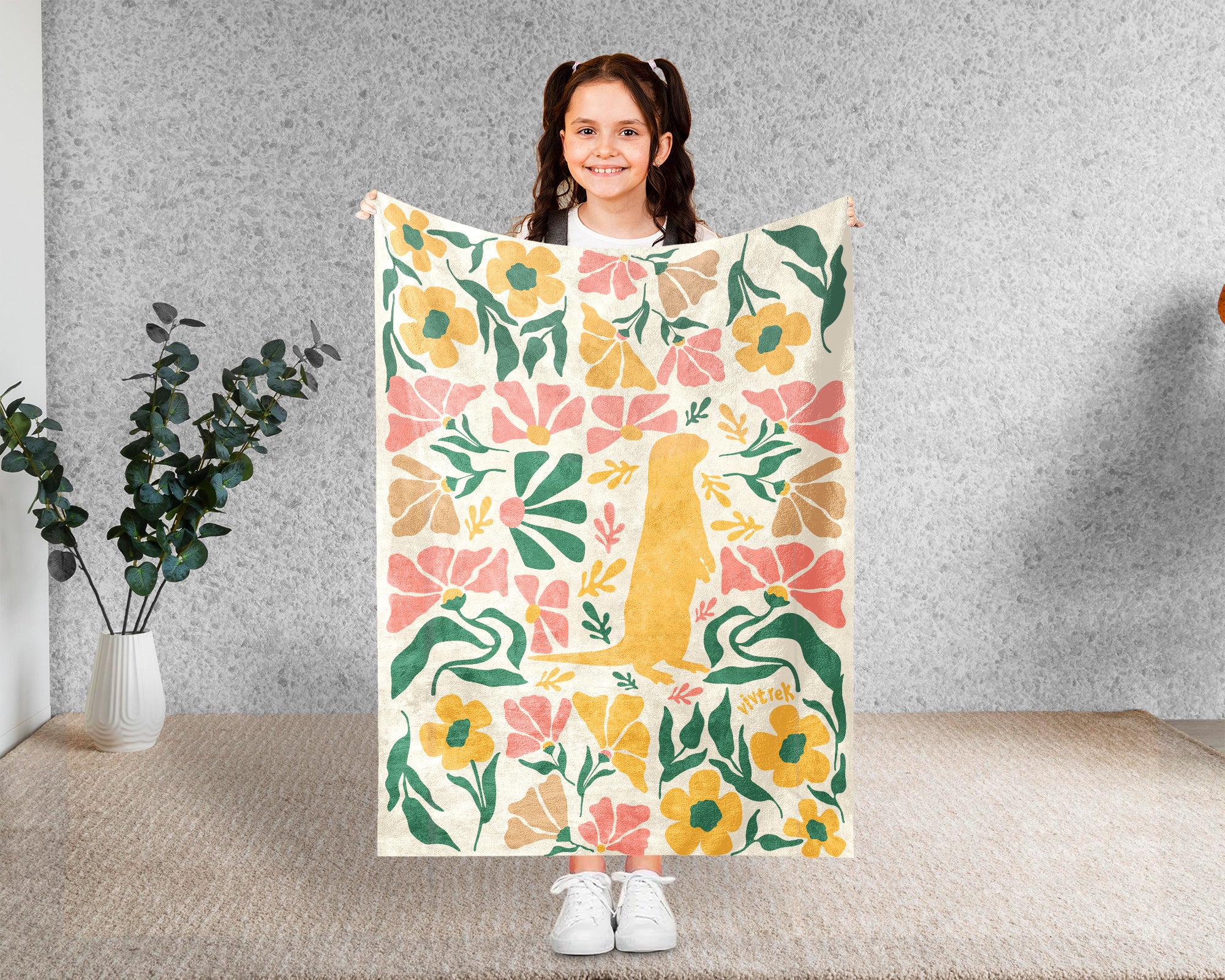 Floral Otter Blanket – Cute Wildflower Cozy Throw Gift
