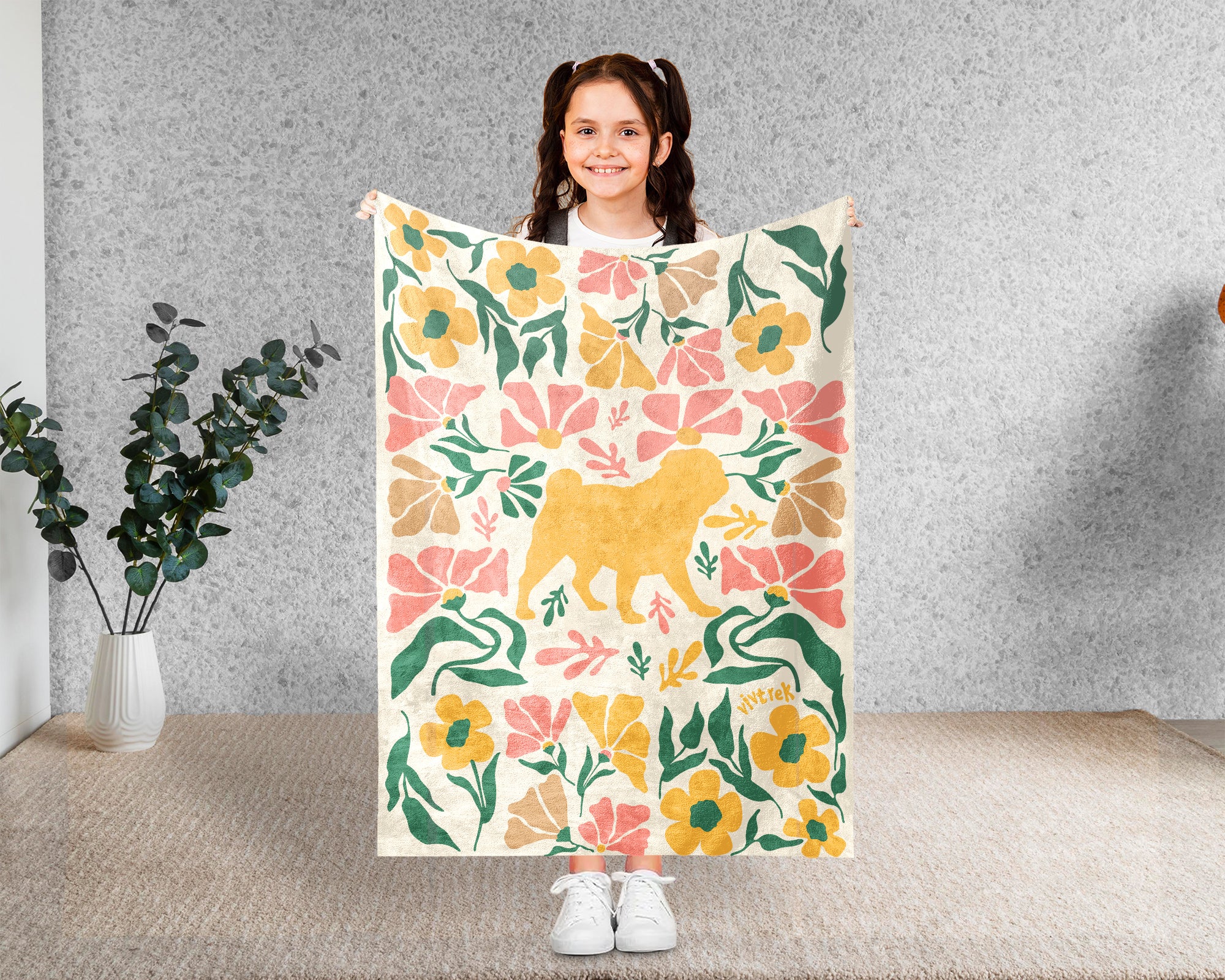 Floral Pug Dog Blanket – Cozy Wildflower Puppy Lover Throw