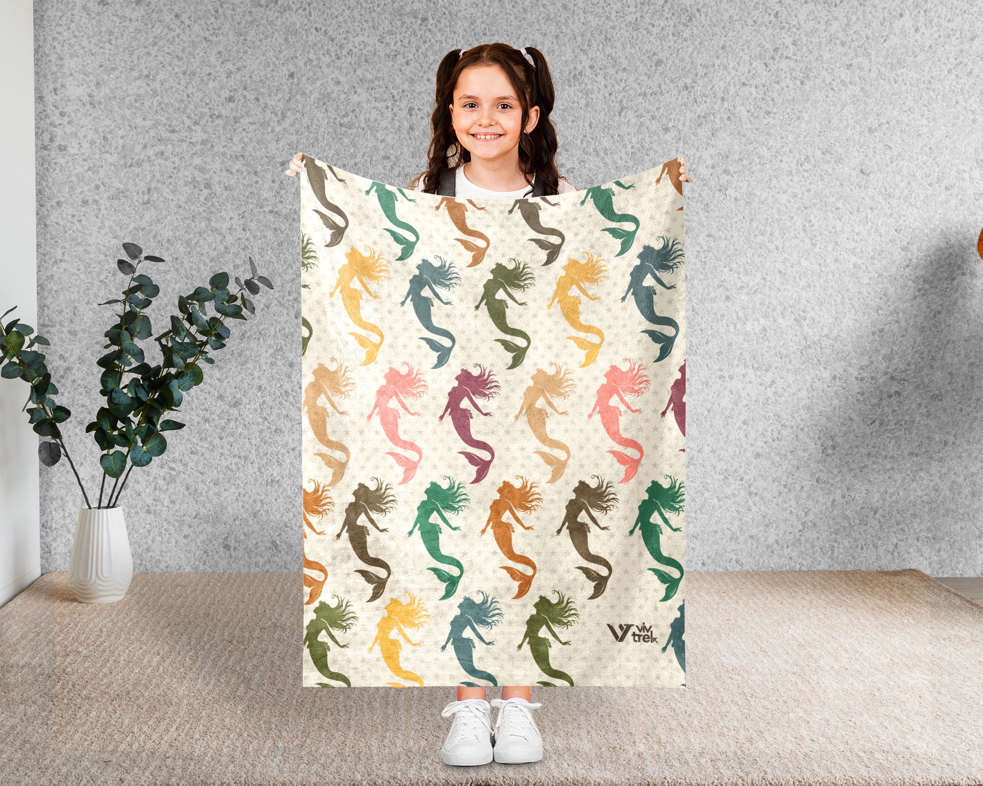 Mermaid Throw Blanket for Girls, Fantasy Ocean Cozy Blanket, Underwater Theme Kids Blanket, Cute Magical Gift for Bedroom