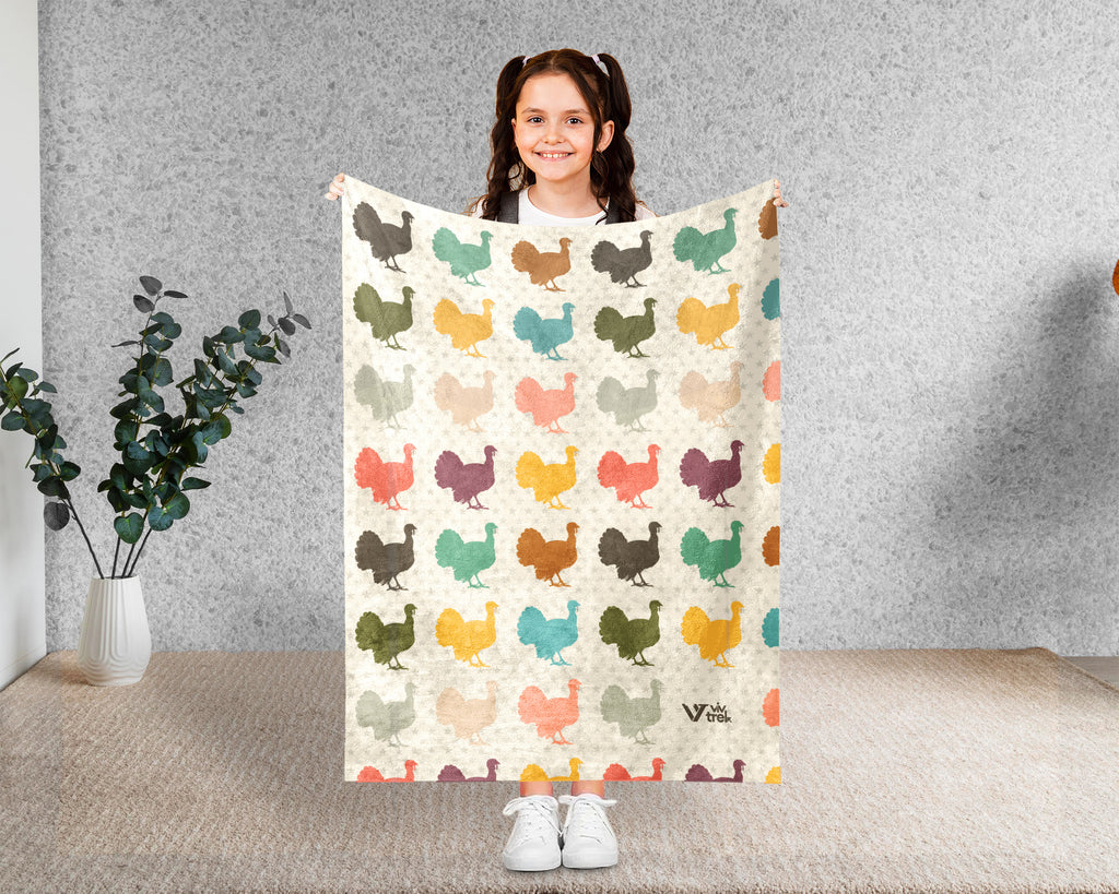 Retro Turkey Blanket for Fall Decor, Cozy Thanksgiving Throw Gift with Rustic Harvest Seasonal Style
