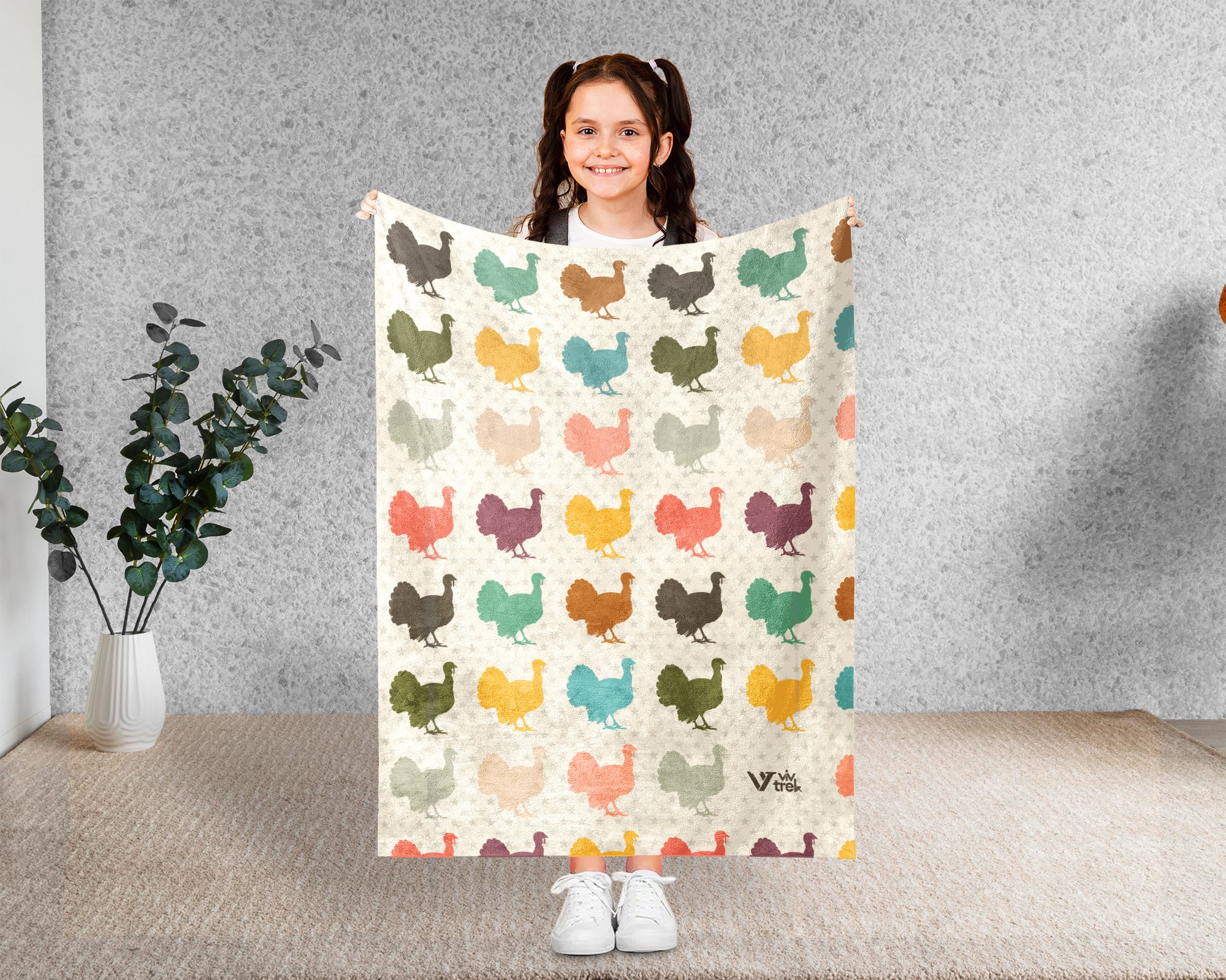 Retro Turkey Blanket for Fall Decor, Cozy Thanksgiving Throw Gift with Rustic Harvest Seasonal Style