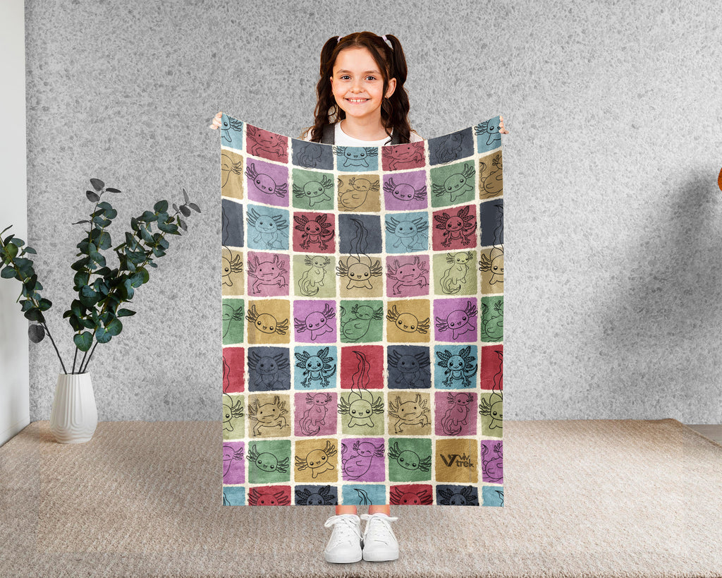 Vintage Axolotl Lover Blanket – Cozy Cute Animal Throw Gift