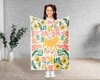 Custom Name Floral Pug Blanket, Personalized Cozy Wildflower Pug Throw for Kids Teens Adults, Dog Mom Birthday Gift