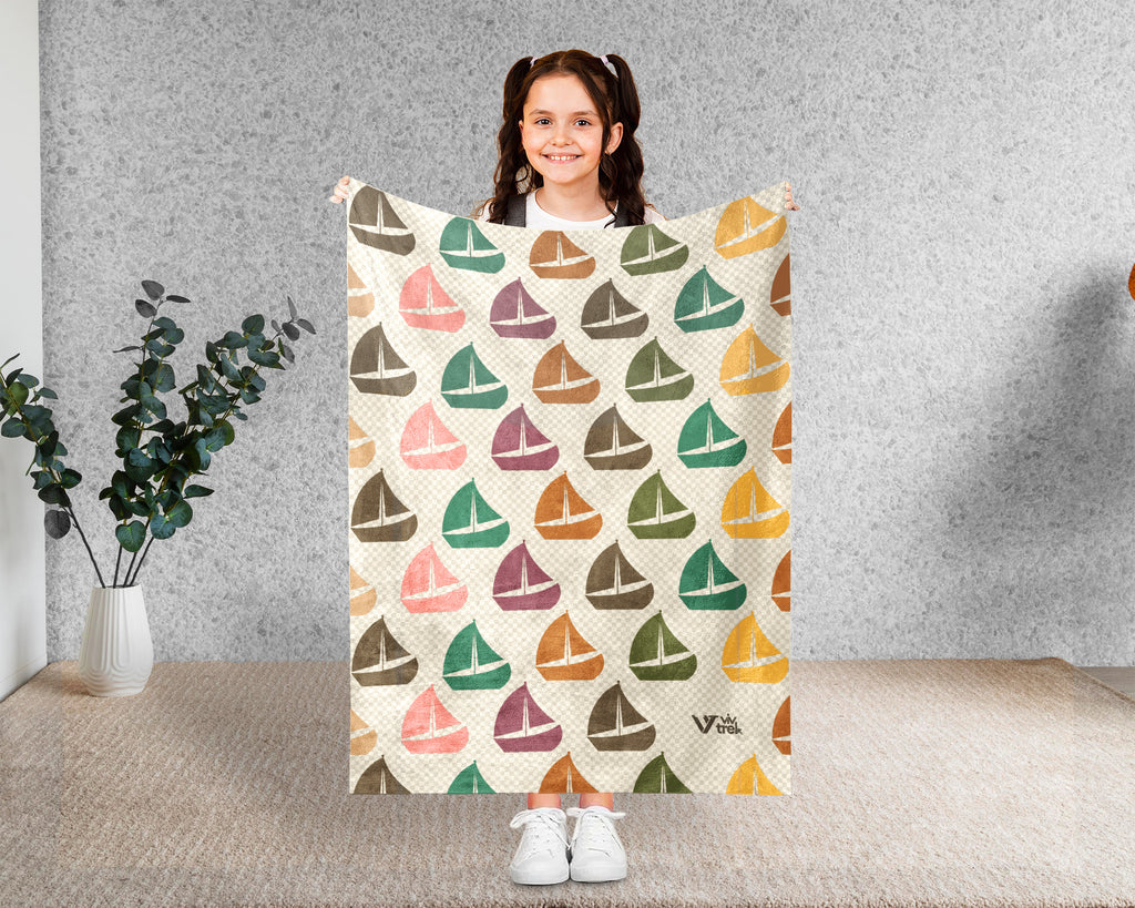 Retro Sailing Boat Blanket for Coastal Decor, Cozy Nautical Throw Gift for Sailors and Boating Enthusiasts