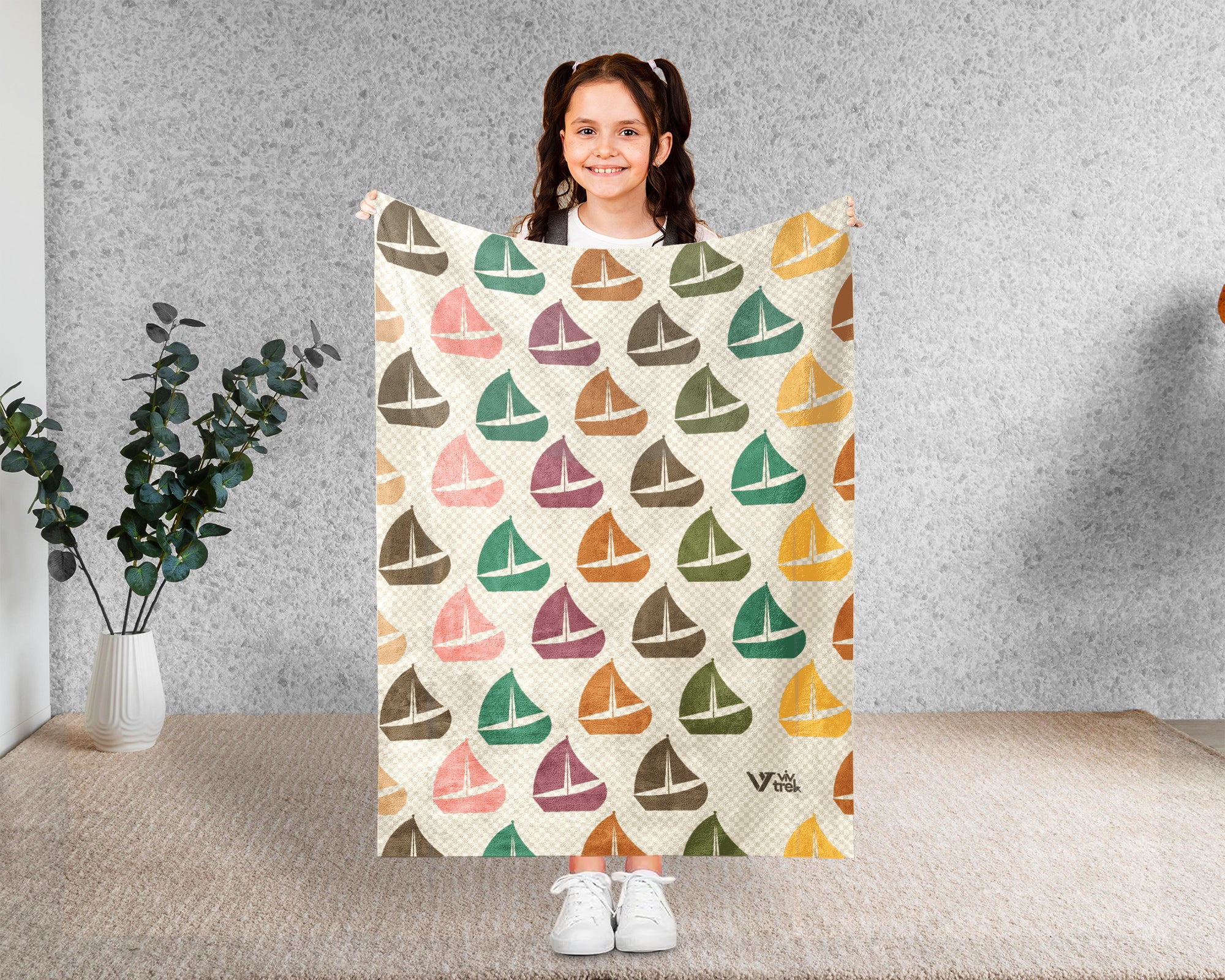 Retro Sailing Boat Blanket for Coastal Decor, Cozy Nautical Throw Gift for Sailors and Boating Enthusiasts