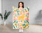 Floral Personalized Golden Retriever Blanket with Custom Name, Cozy Wildflower Throw for Kids Teens Adults, Dog Lover Birthday Gift