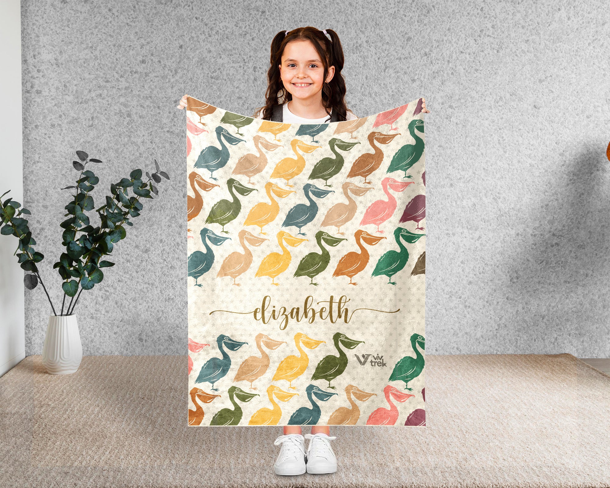 Custom Name Pelican Blanket, Cozy Retro Coastal Throw for Bird and Nature Lovers