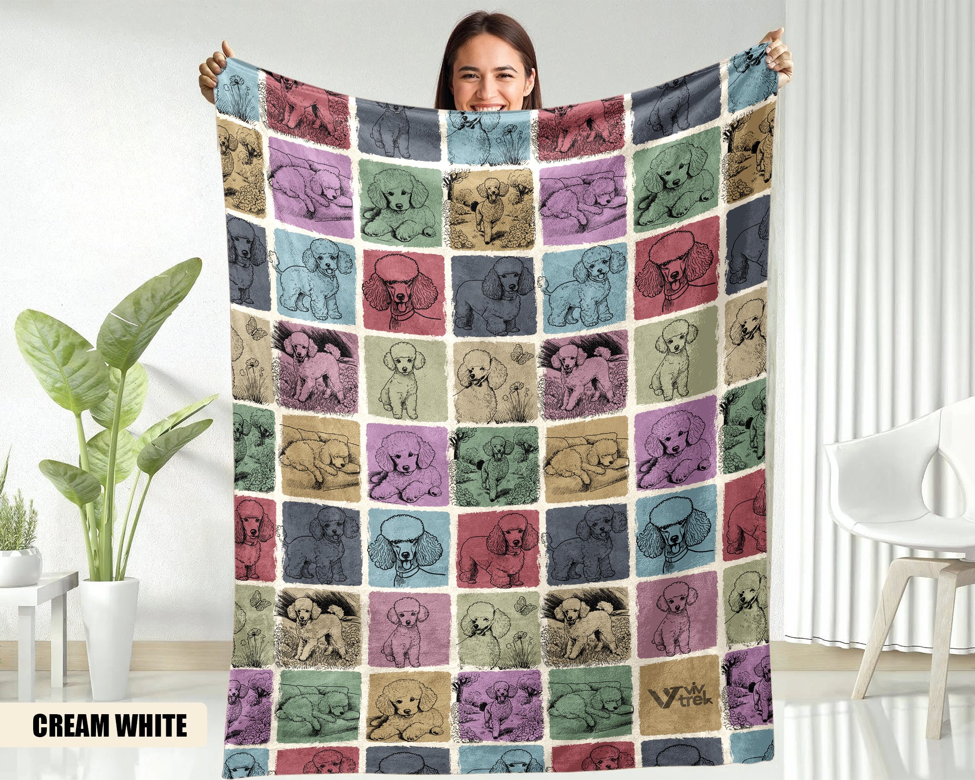 Poodle Dog Blanket, Cozy Vintage Throw, Retro Pet Gift for Dog Lovers Home