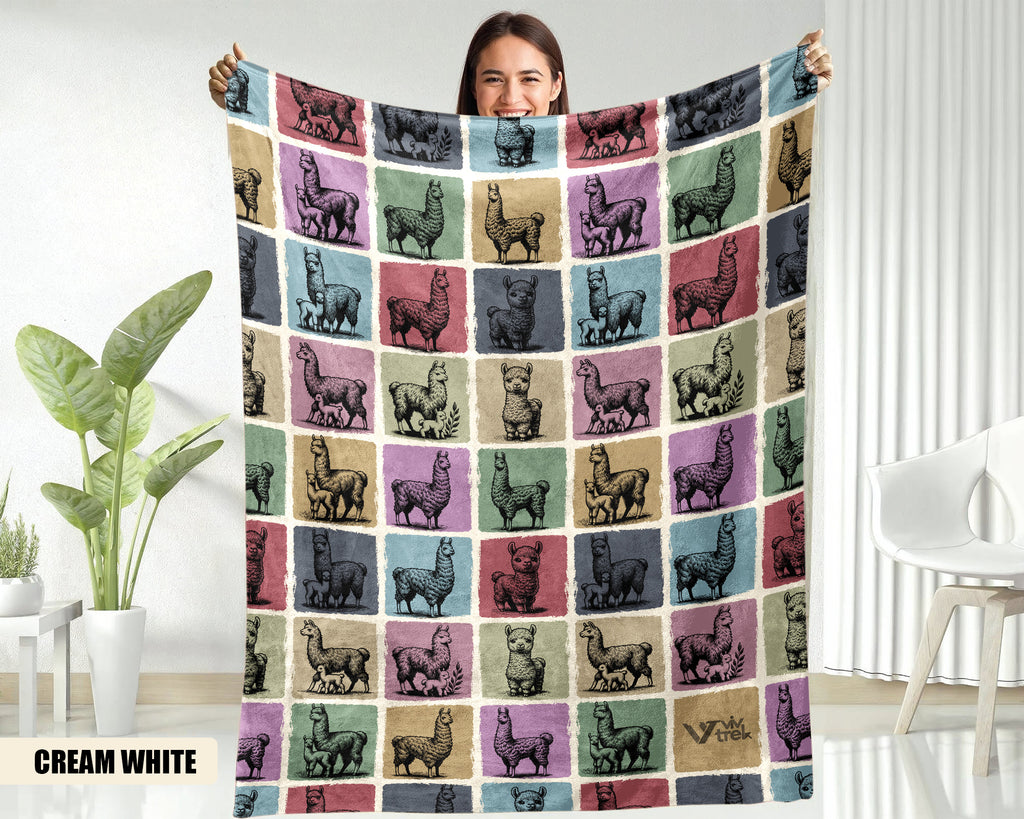 Vintage Llama Blanket - Cozy Alpaca Lover Throw, Retro Animal Gift Under $50